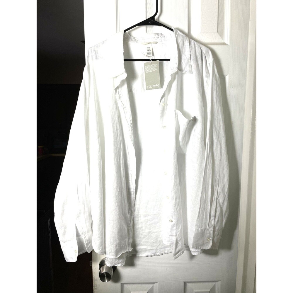 NWT H&M Premium Selection White 100% Linen Lin Button Down Shirt Size XXL - Picture 4 of 10